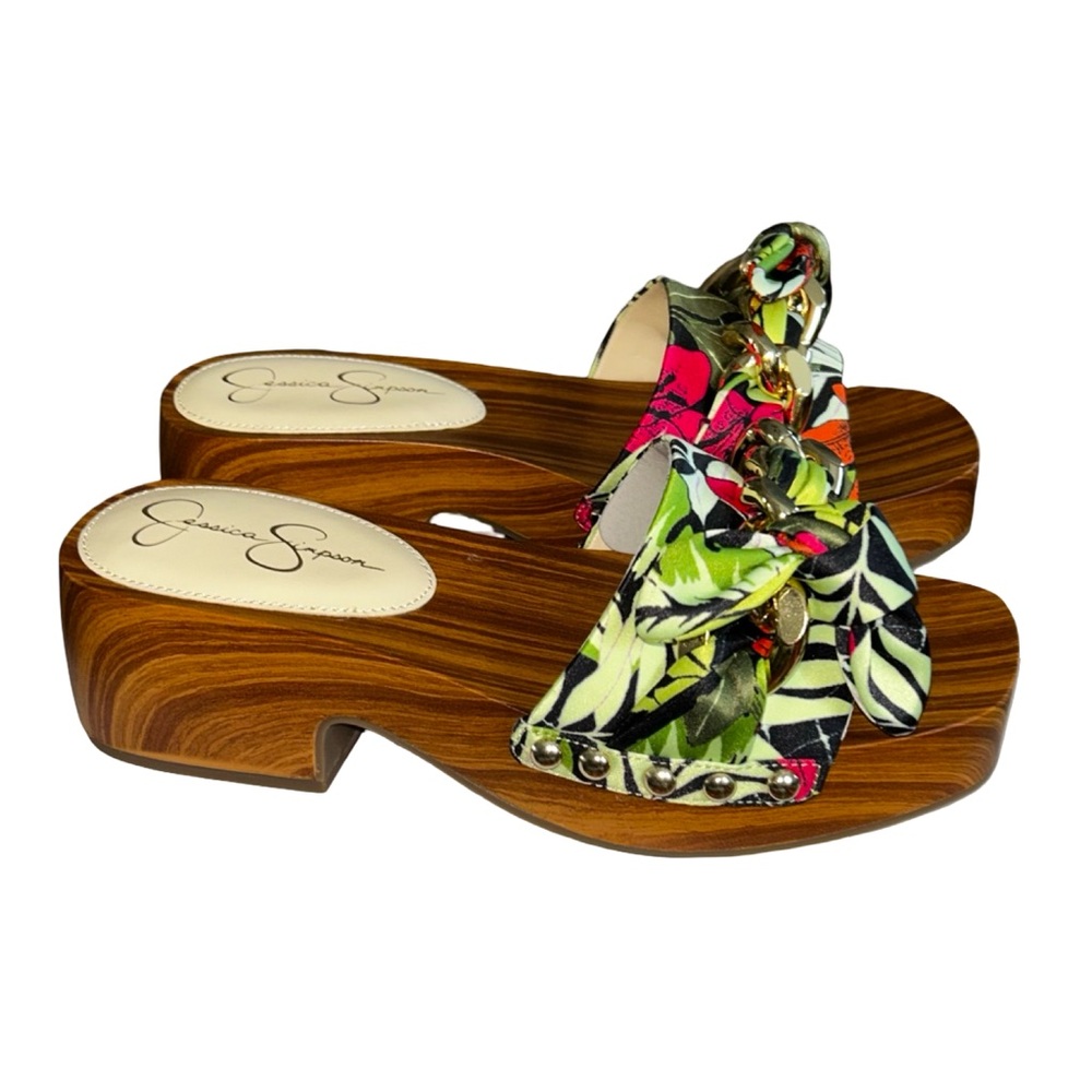 Jessica Simpson Resima Platform Slide Sandals Tropical Chain Clogs Size 6 NWT - Picture 3 of 10